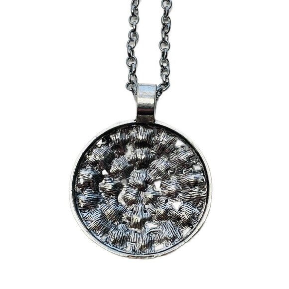 Flower Pendant Double Oval Link Chain Antique Silver Tone Handmade - Picture 4 of 8